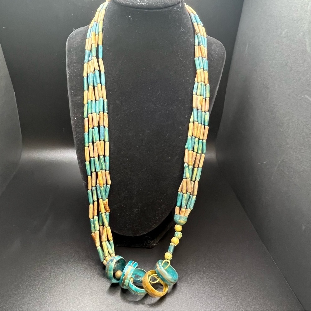Vintage Style Boho Necklace Painted Wood Beads